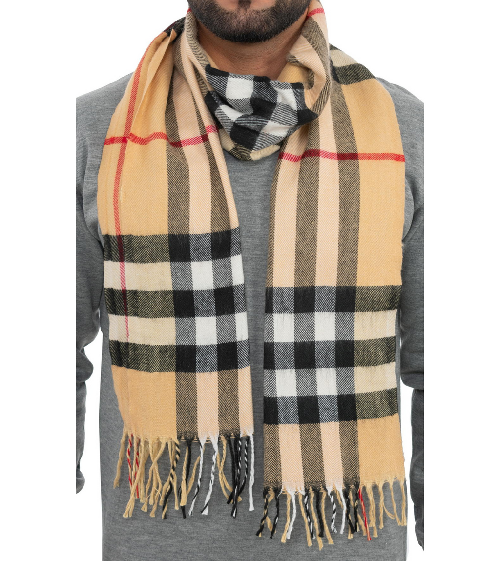 Woolen Striped Check Muffler- Cream | Amoldo