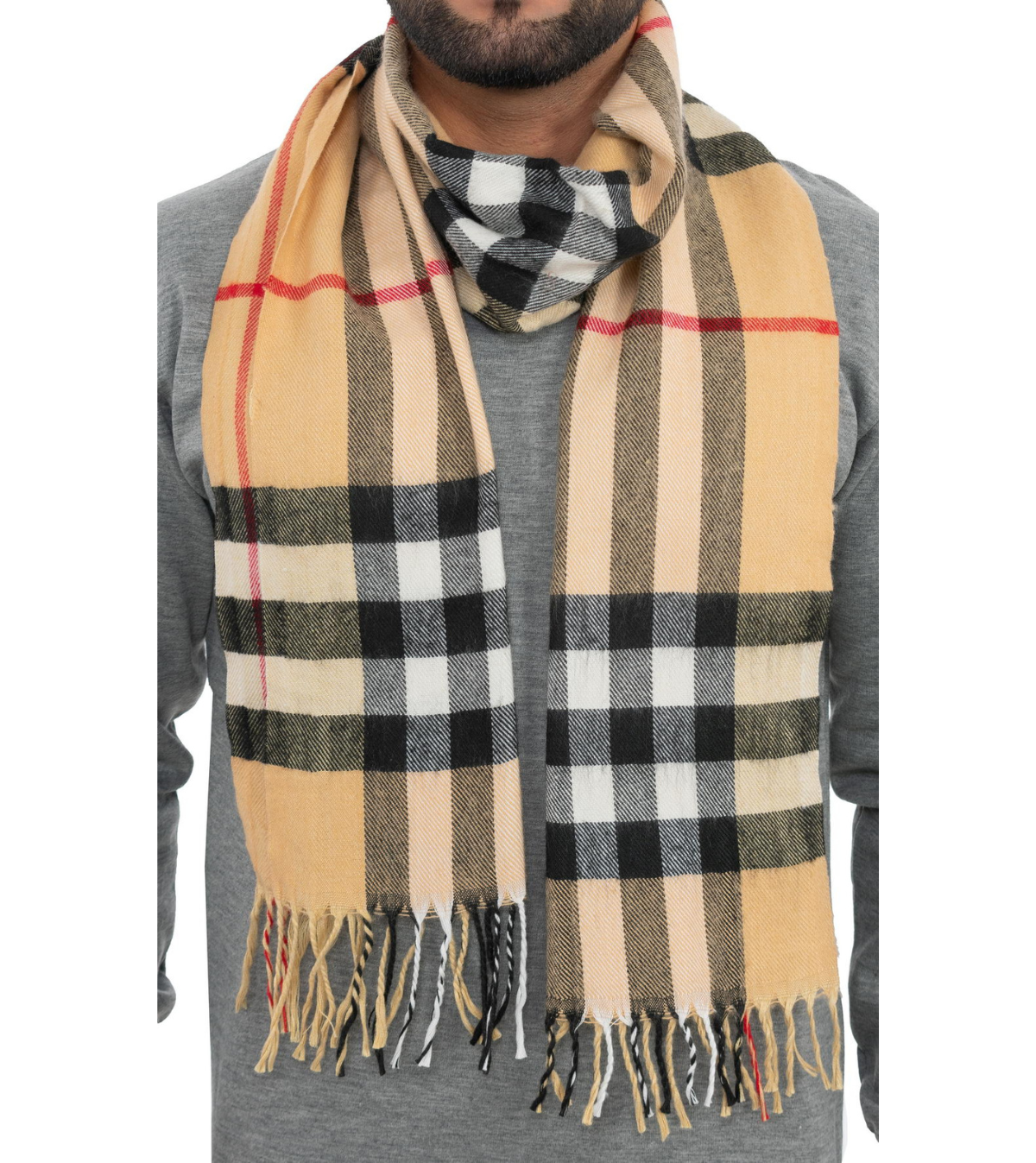 Woolen Striped Check Muffler- Cream | Amoldo