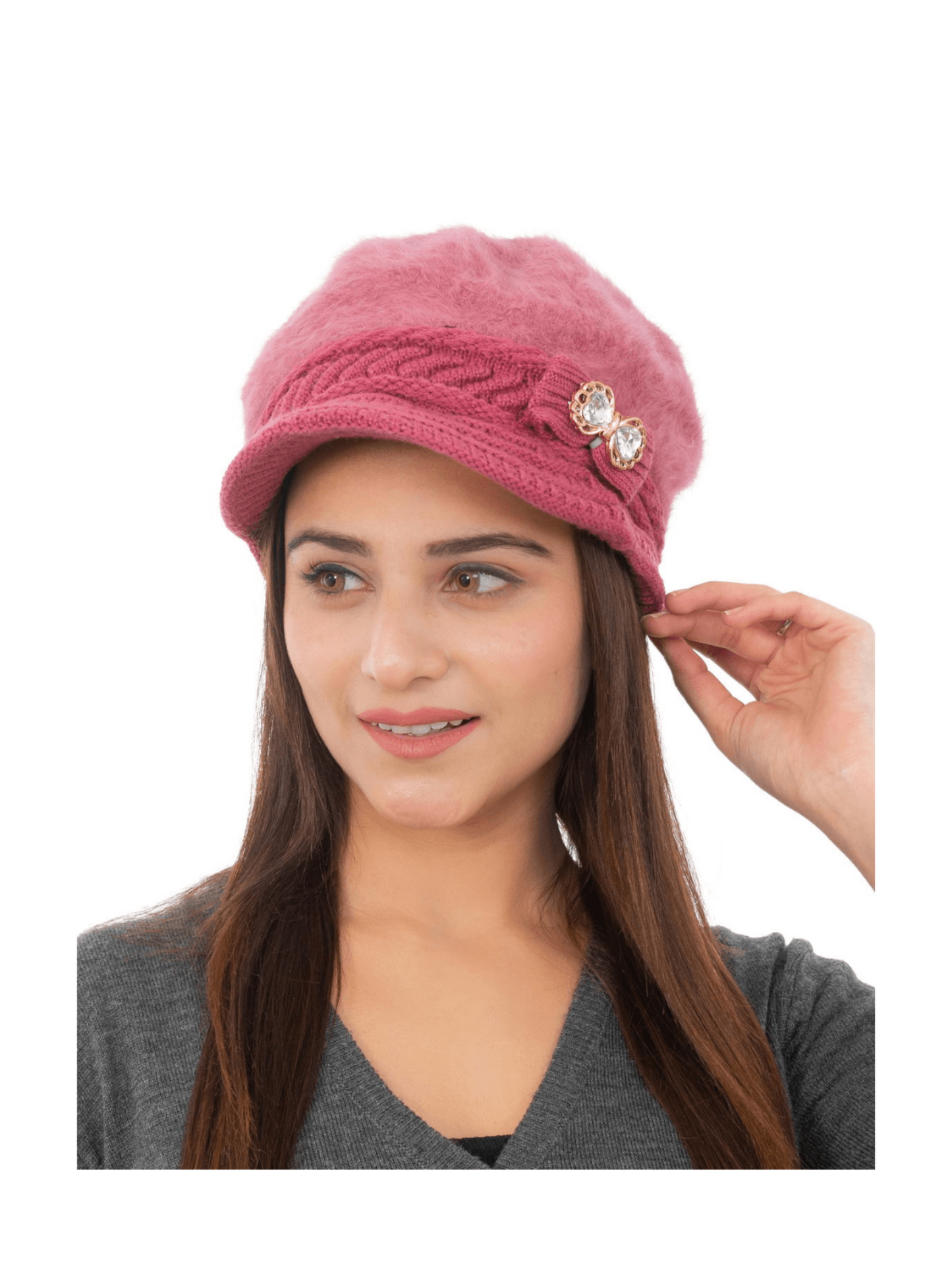 Woolen Knitted Beret Hat- Dark Pink | AMOLDO