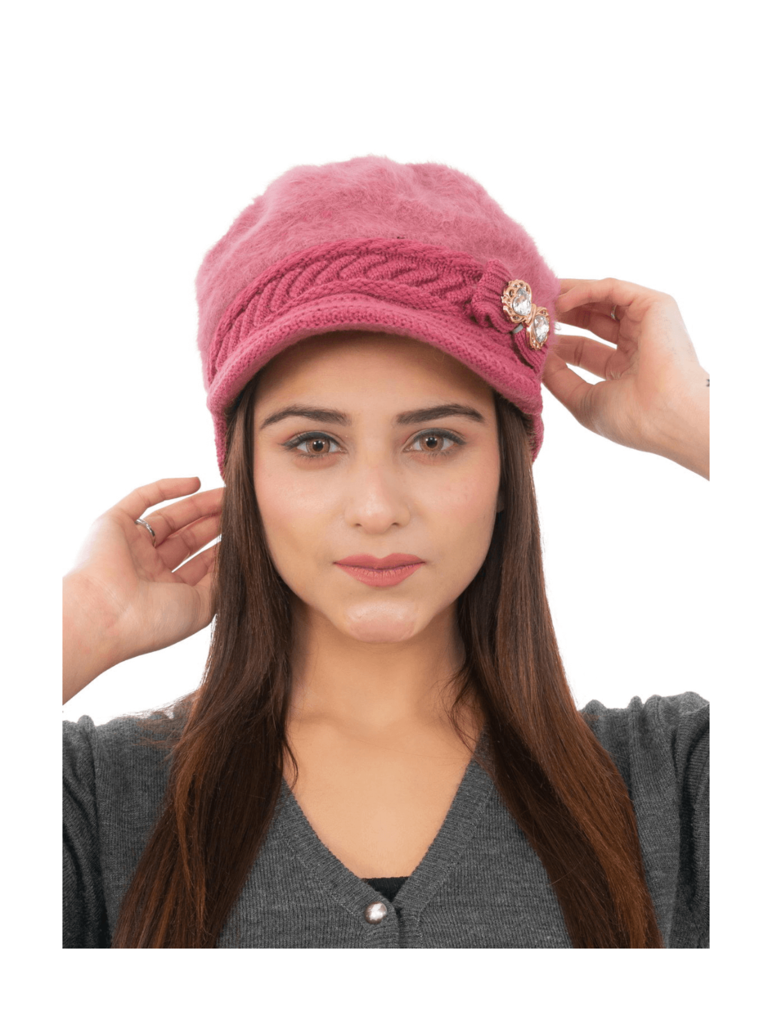 Woolen Knitted Beret Hat- Dark Pink | AMOLDO