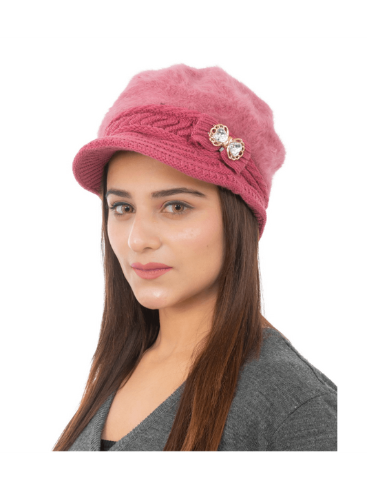 Woolen Knitted Beret Hat- Dark Pink | AMOLDO