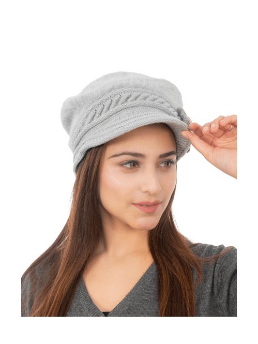 Woolen Knitted Beret Hat- Grey | AMOLDO