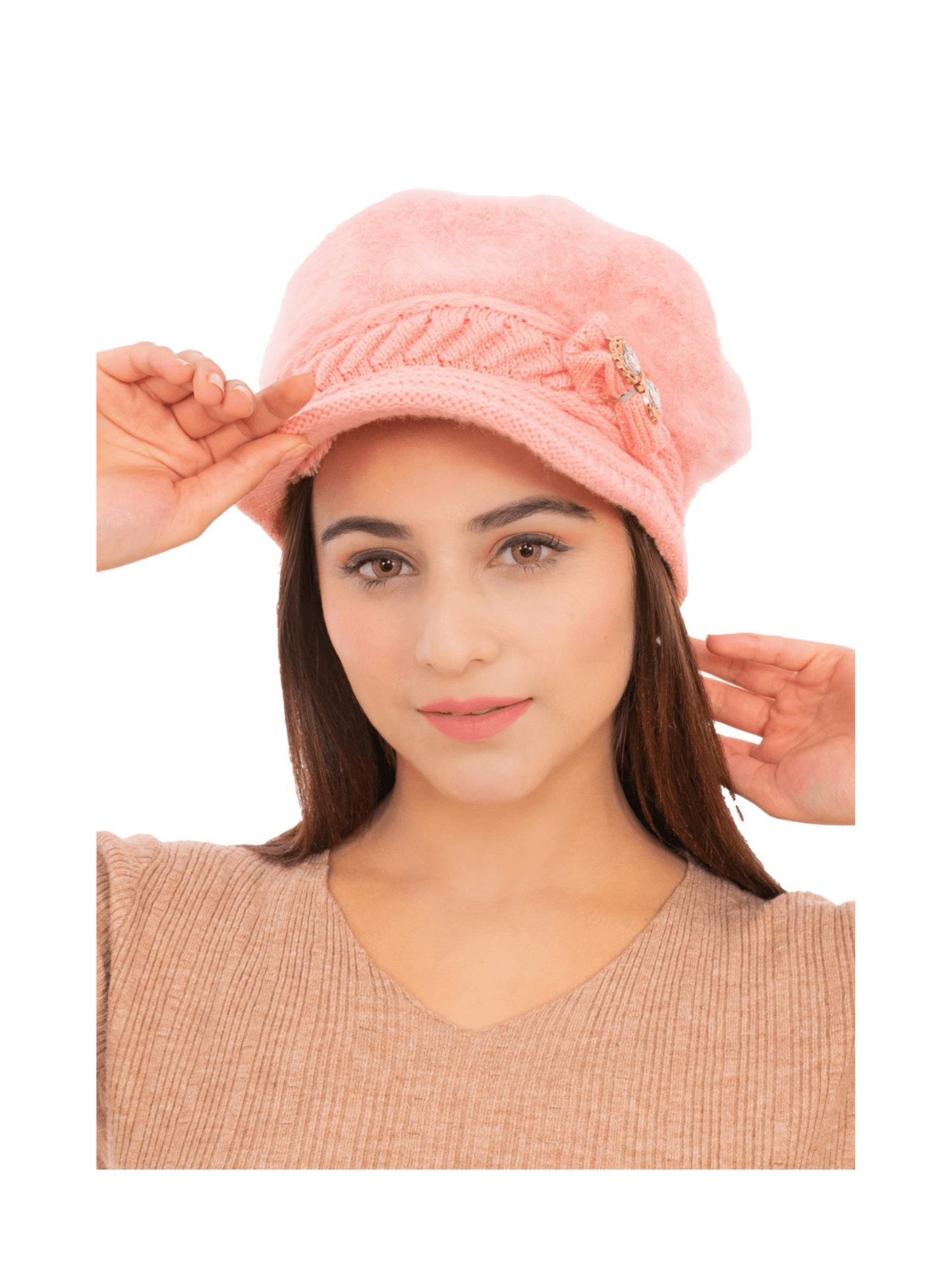 Woolen Knitted Beret Hat- Pink | AMOLDO