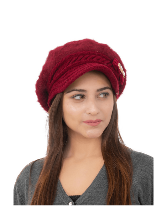 Woolen Knitted Beret Hat- Maroon | AMOLDO