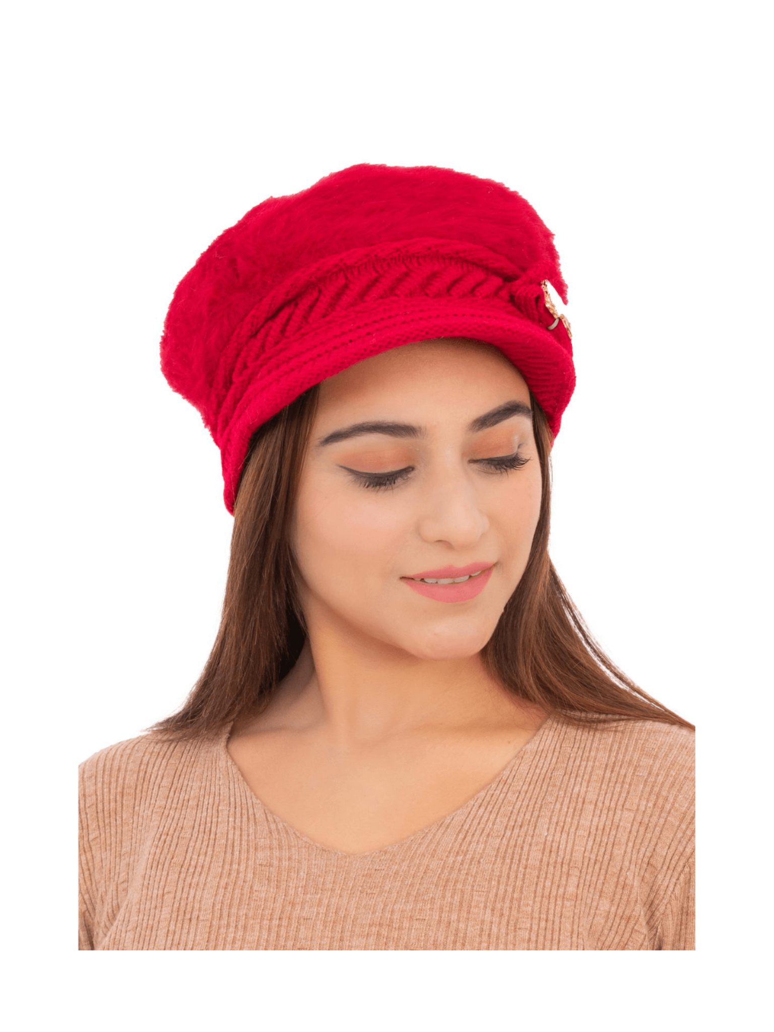 Woolen Knitted Beret Hat- Red | AMOLDO