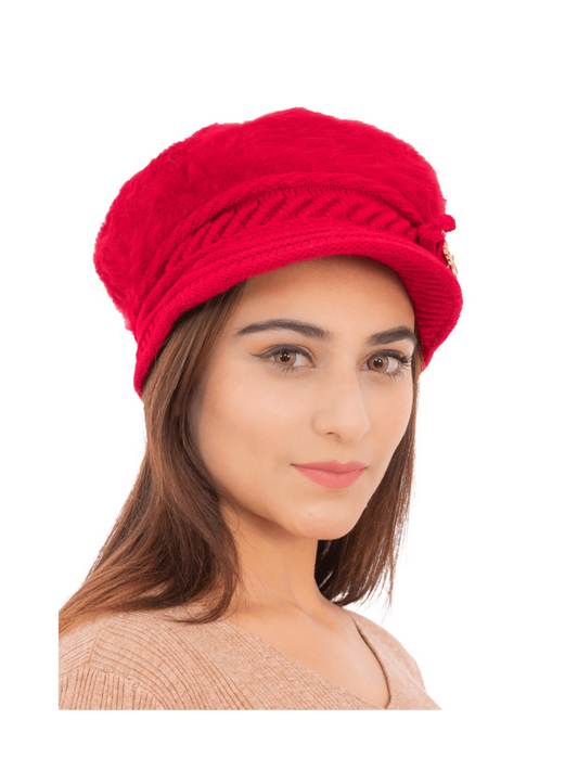 Woolen Knitted Beret Hat- Red | AMOLDO